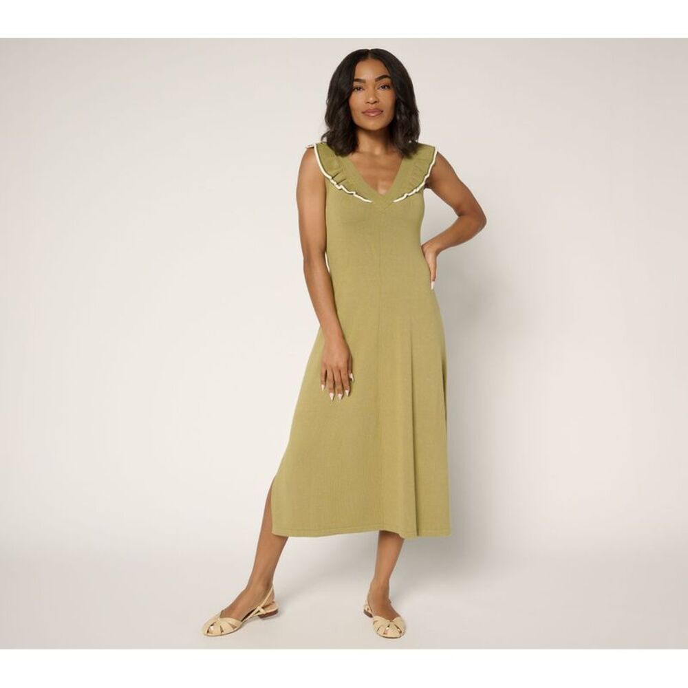 SUNNYLiFE Women's Petite Dress PM Kelle Sweater Ruffle DarkGreen